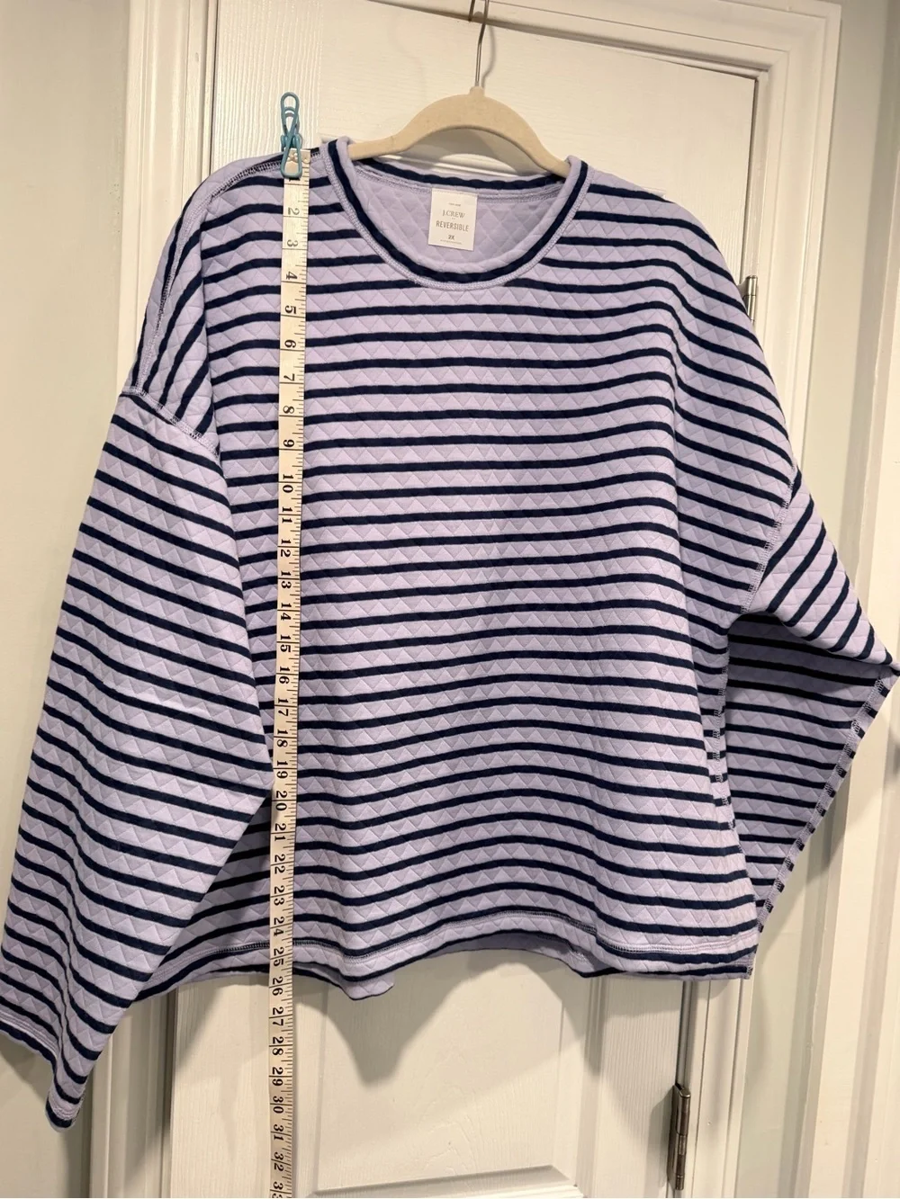 NWOT J. Crew Size 2X Purple Navy Blue Reversible Quilted Striped Crew Sweatshirt